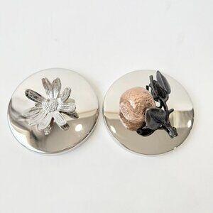 Pair of Michael Aram Botanical Sculptural Candle Jar’s lids Silver Tone